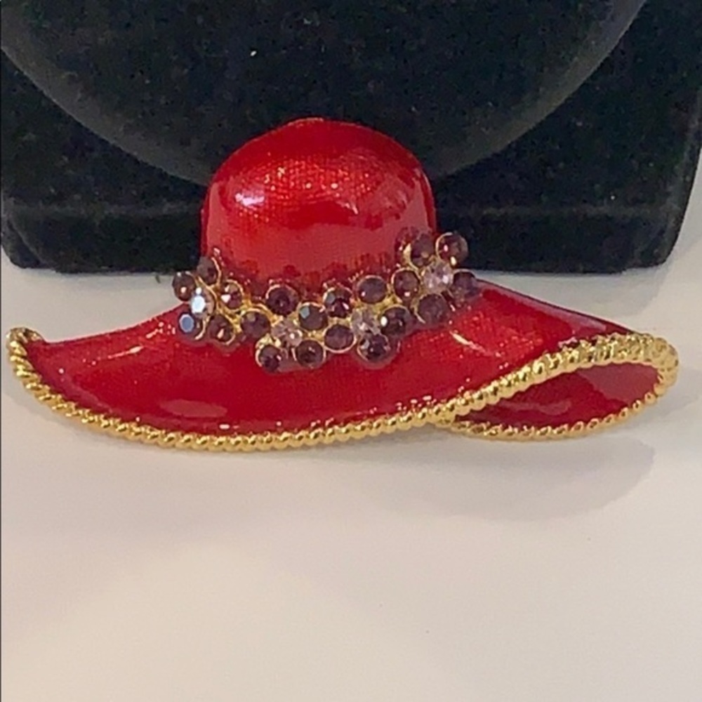 💐5/25 red hat society red enamel purple crystals